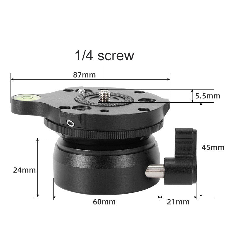 DSLR Camera Panoramic Head ±15° Hemispherical Ball Head Leveling Base DY60N-B/S with 1/4-Inch Screw