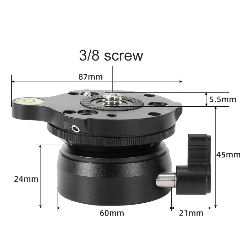 DSLR Camera Panoramic Head ±15° Hemispherical Ball Head Leveling Base DY60N-A/S with 3/8-Inch Screw