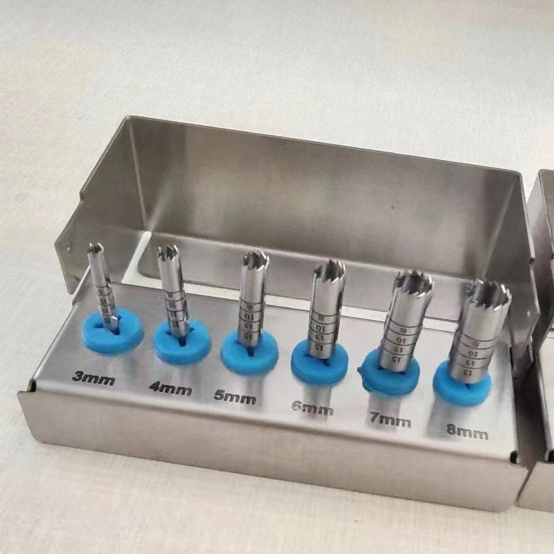 6PCS Extended Trephine Drills Dental Trephine Burs (3mm–8mm Optional) with Sterilization Box