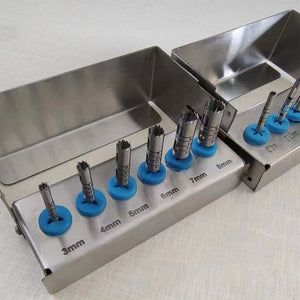 6PCS Extended Trephine Drills Dental Trephine Burs (3mm–8mm Optional) with Sterilization Box
