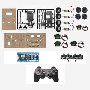 3-Mode Line Follower Car (Differential + Ackerman + Mecanum) + Robot Arm + STM32F103C8T6 + Controller