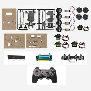 3-Mode Line Follower Car (Differential + Ackerman + Mecanum) + Robot Arm + 51 Board + Controller