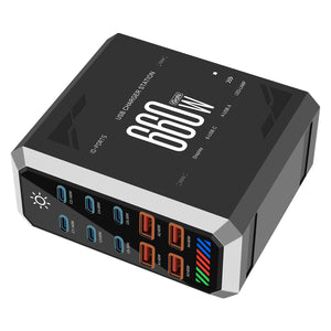 HW186 660W 10-IN-1 USB Charger Station Gallium Nitride Fast Charging Station Built-in Multi-protection System