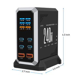 240W 6-IN-1 USB Charger Station Gallium Nitride Fast Charging Station Built-in Multi-protection System