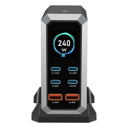 240W 6-IN-1 USB Charger Station Gallium Nitride Fast Charging Station Built-in Multi-protection System