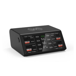 100W 8-Port USB Charging Station 4-Channel PD27W + 4-Channel QC18W Fast Charging + 15W Wireless Charger