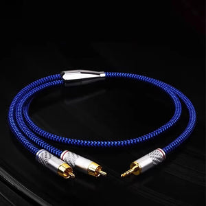 1m/3.3ft 3.5mm Male to 2RCA Male Audio Cable 6N Single Crystal Copper with Carbon Fiber for PC Phone