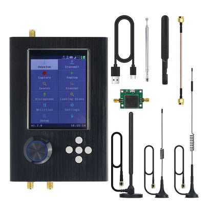1MHz-6GHz SDR Radio Receiver Unassembled Black Shell HackRF One R9 V2.0.0 + PortaPack H2 w/ Antennas