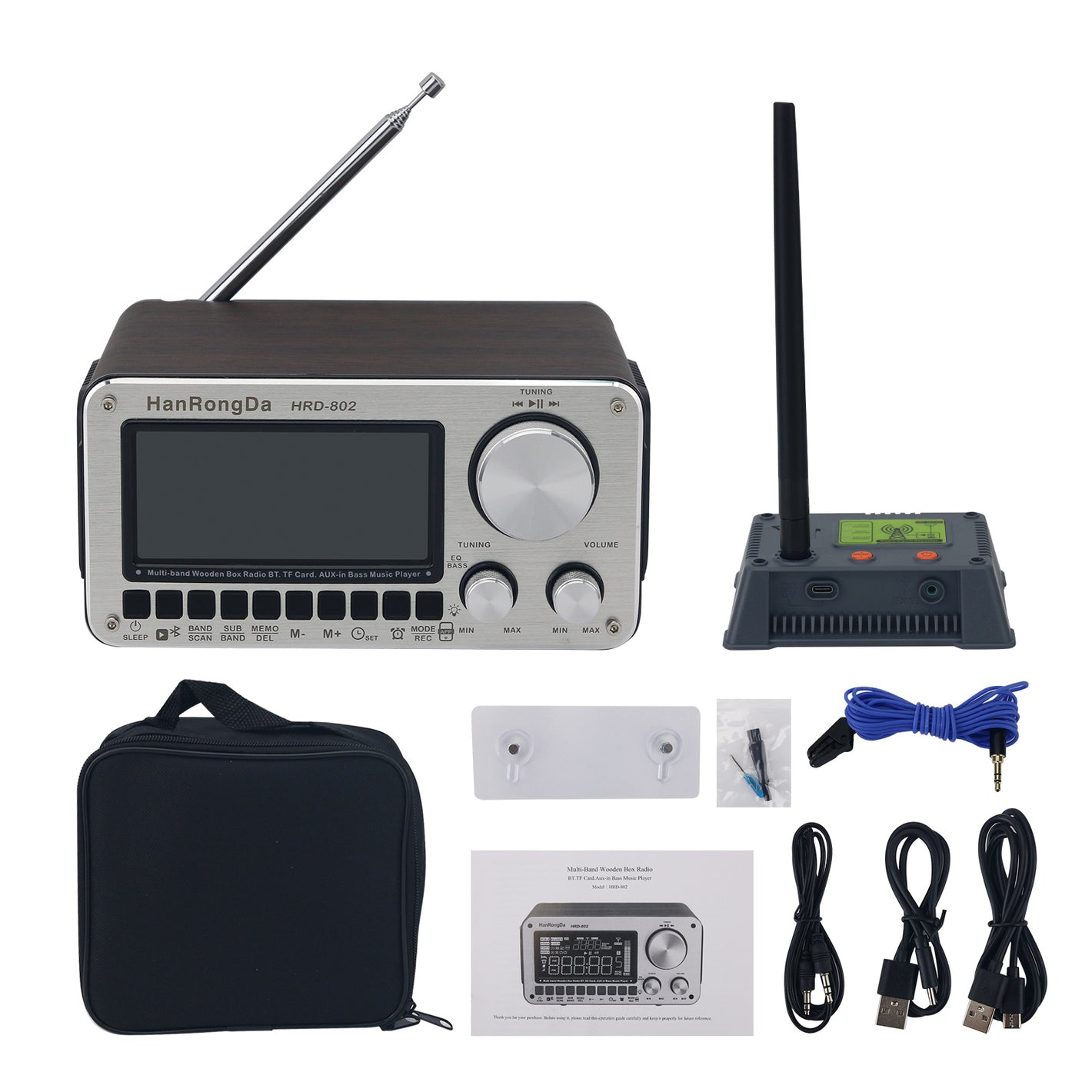 HanRongDa HRD-802 Retro Smart Wooden Full Band Radio Receiver Dual Speaker FM/MW/SW/VHF/UHF/AIR/WB RX Bluetooth5.2