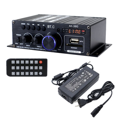 AK380 Mini HiFi Power Amplifier 40Wx2 Home/Vehicle Multifunctional Bluetooth Audio Amplifier with 12V/5A Power Adapter