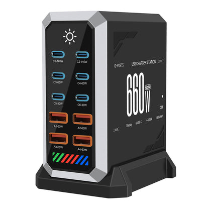 660W GaN Charger 10-Port USB Fast Charger for Smartphone/Laptop/AirPods/NS/Watch/Camera/Headset