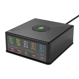 160W 5-Port USB Charger Wireless Charger for Phone &amp; PD65W Fast Charger w/ Voltage &amp; Current Display