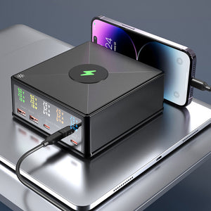 160W 5-Port USB Charger Wireless Charger for Phone &amp; PD65W Fast Charger w/ Voltage &amp; Current Display