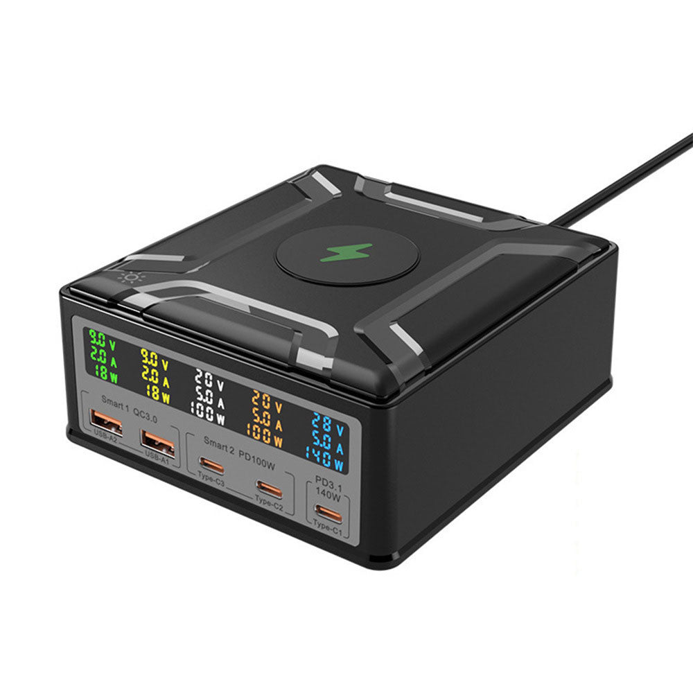 260W GaN Charger 6-in-1 USB Fast Charger Wireless Charger for Phone Supports QC 3.0 and PD3.1