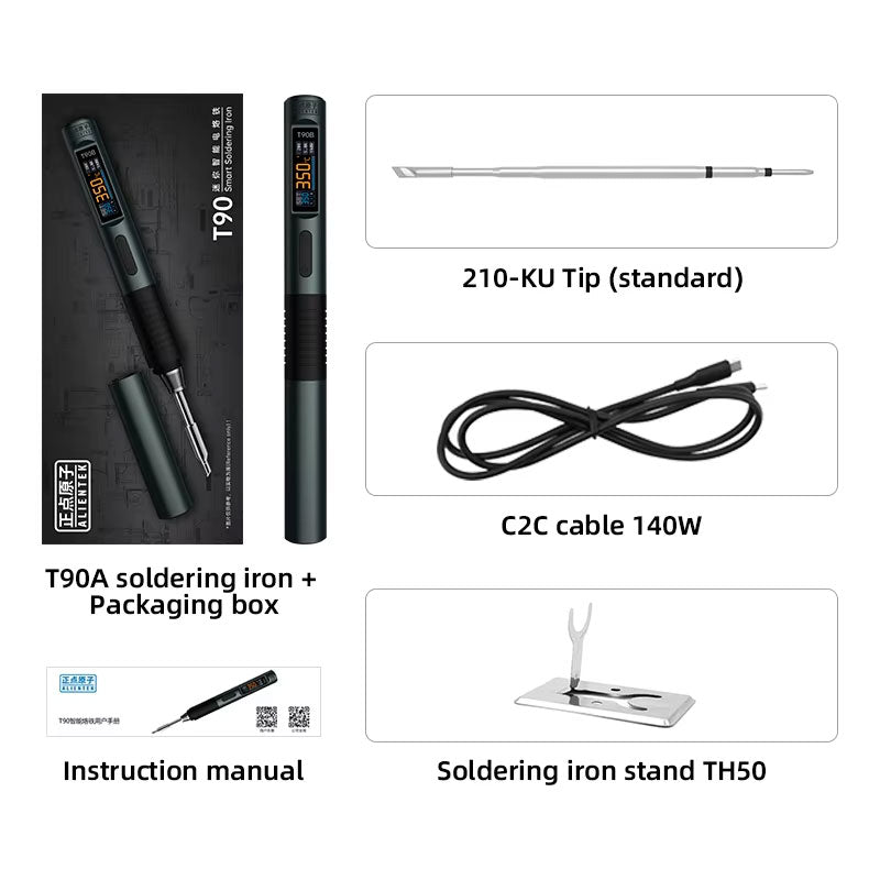 ALIENTEK T90A (T210 Tip) Portable Intelligent Soldering Iron IPS LCD Screen 18-65W Constant Temperature Soldering Pen