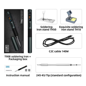 T90B (T245 Tip) Portable Intelligent Soldering Iron IPS LCD Screen 18-140W Constant Temperature Soldering Pen with TH10 Stand