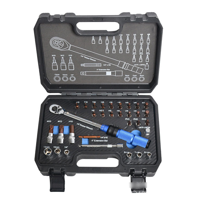 Adjustable Torque Wrench Set 1/4" High Precision S2 Alloy Wrench with Anti-slip Handle Bicycle Maintenance Tool 32PCS Kit
