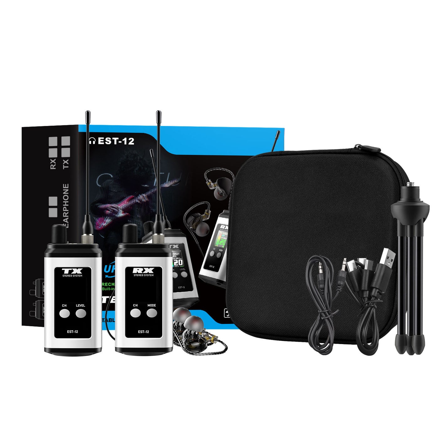 Debra Audio White EST-12 Stereo In-Ear Wireless Monitor UHF Portable Professional IEM System with TFT LCD Display