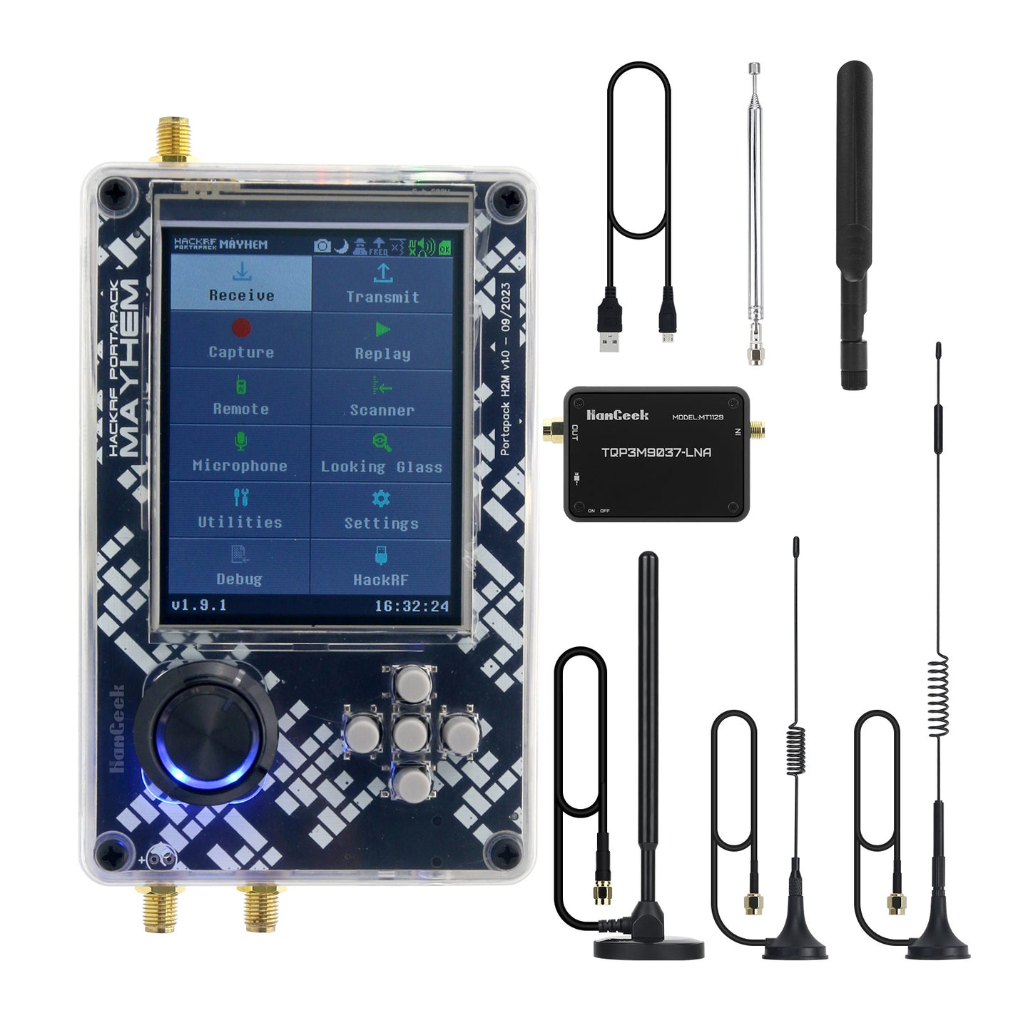 HamGeek HackRF One R9 V2.0.0 SDR Radio + Assembled PortaPack H2M + 5PCS Antennas + USB Cable + 50M-6GHz RF LNA Low Noise Amplifier