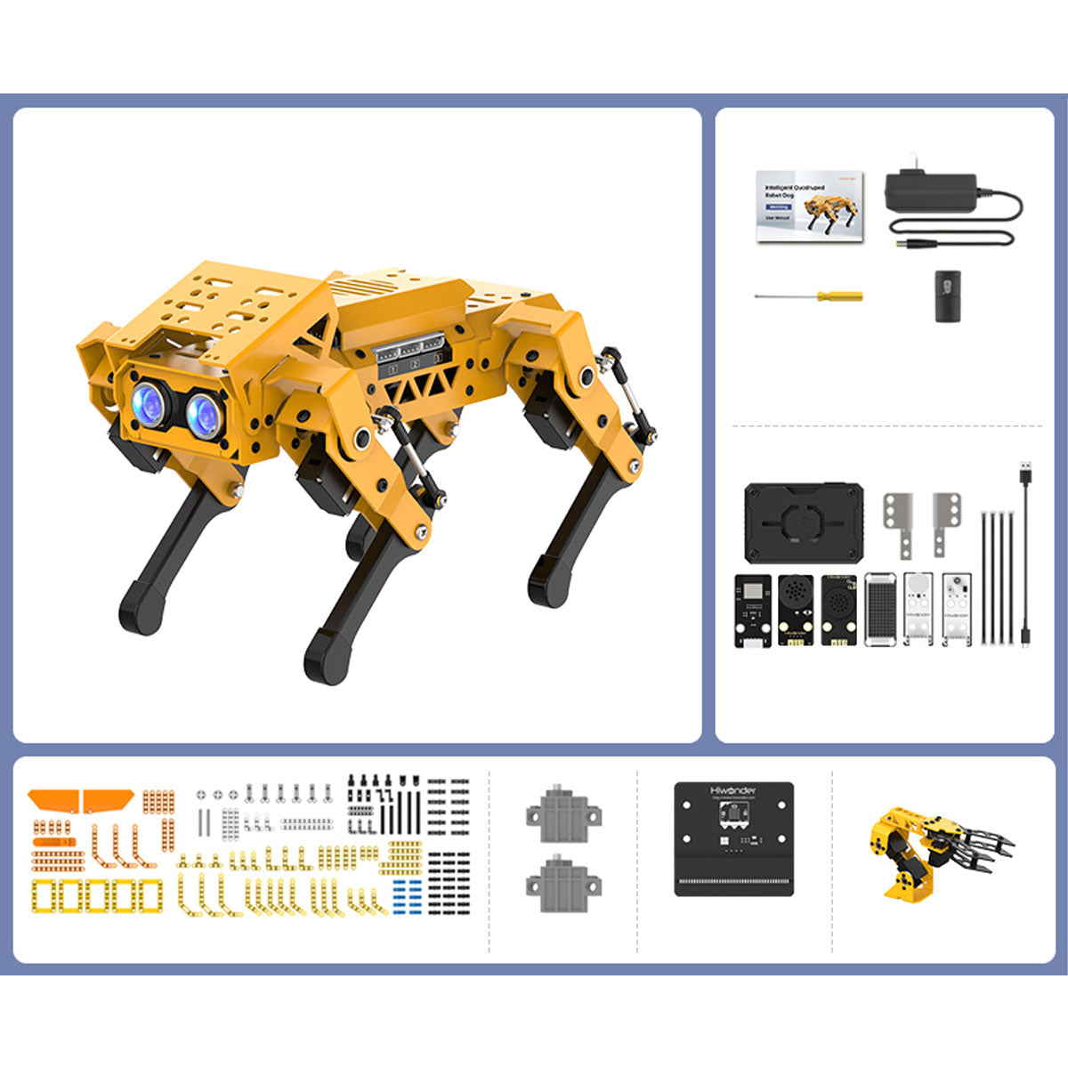 Hiwonder MechDog Quadruped Robot Dog (Pro Development Version w/ Robot Arm and Vision Expansion Packs)