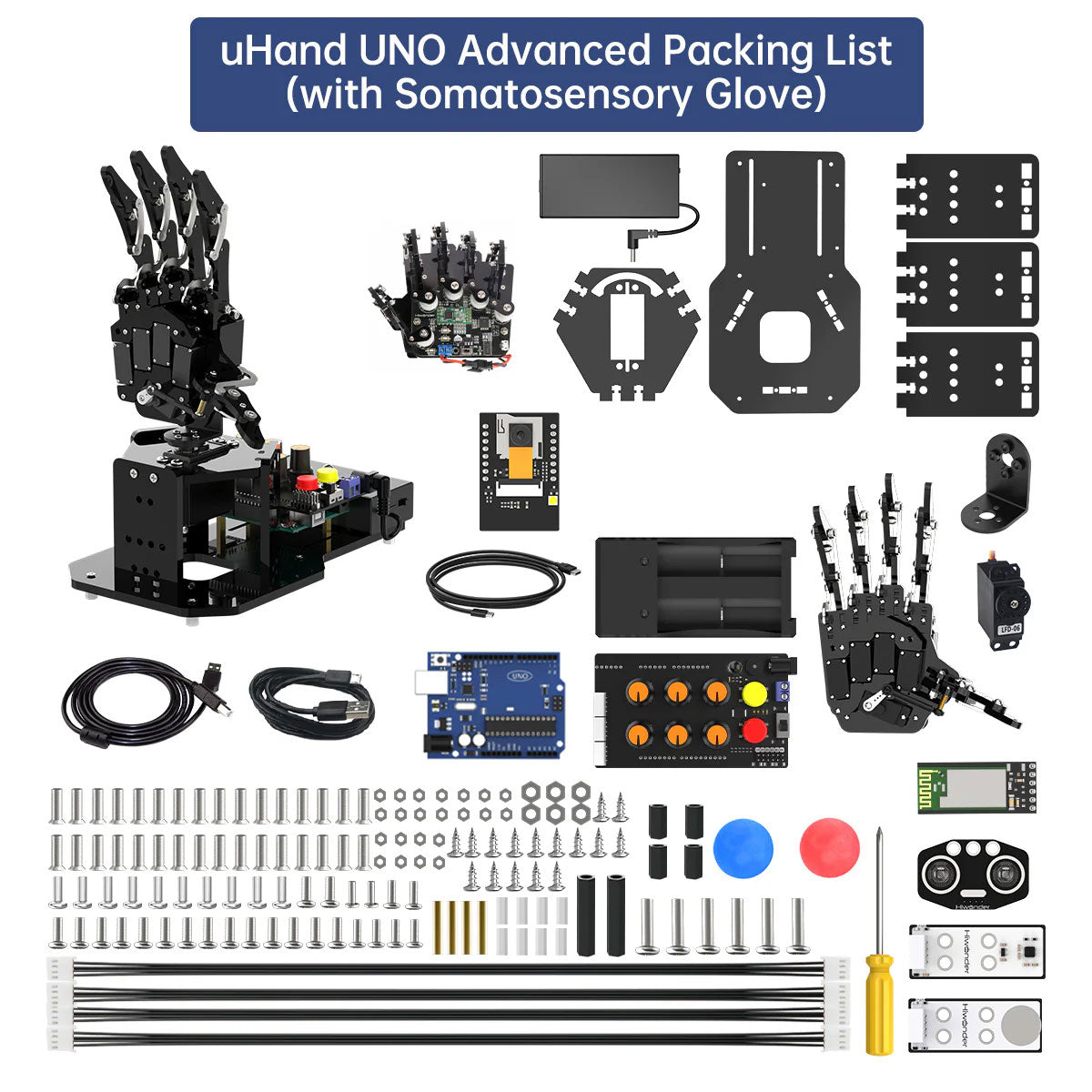 Hiwonder uHand UNO Bionic Hand (Advanced Version Right Hand + Sensor Pack + Motion Sensing Glove)