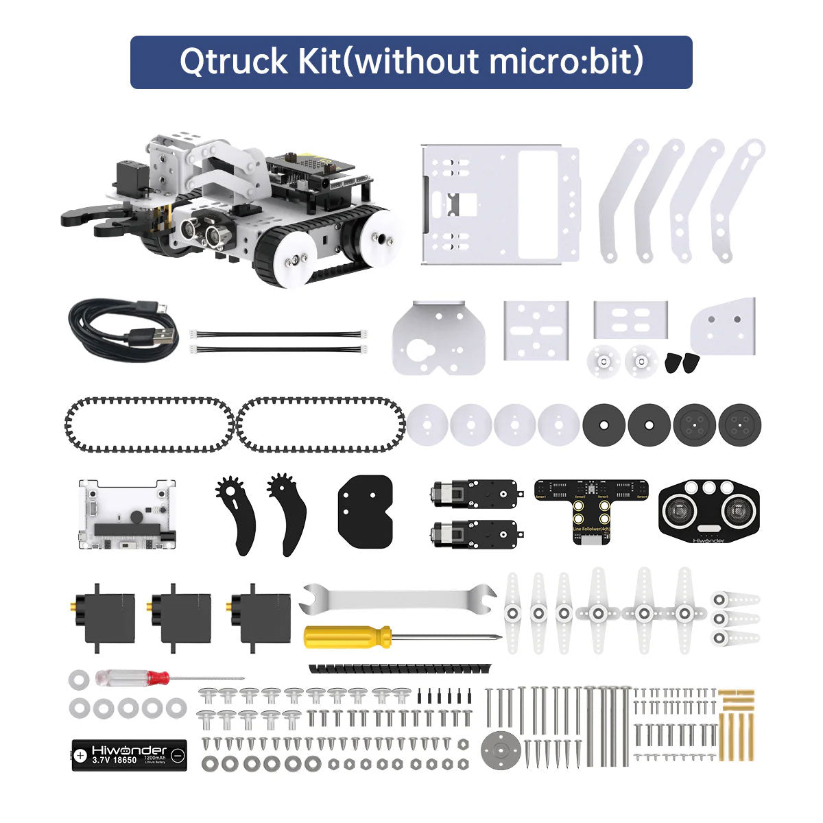 Hiwonder Qtruck Robot Car Kit Tracked Line-Following and Transport + 3DOF Robot Arm without Micro:bit