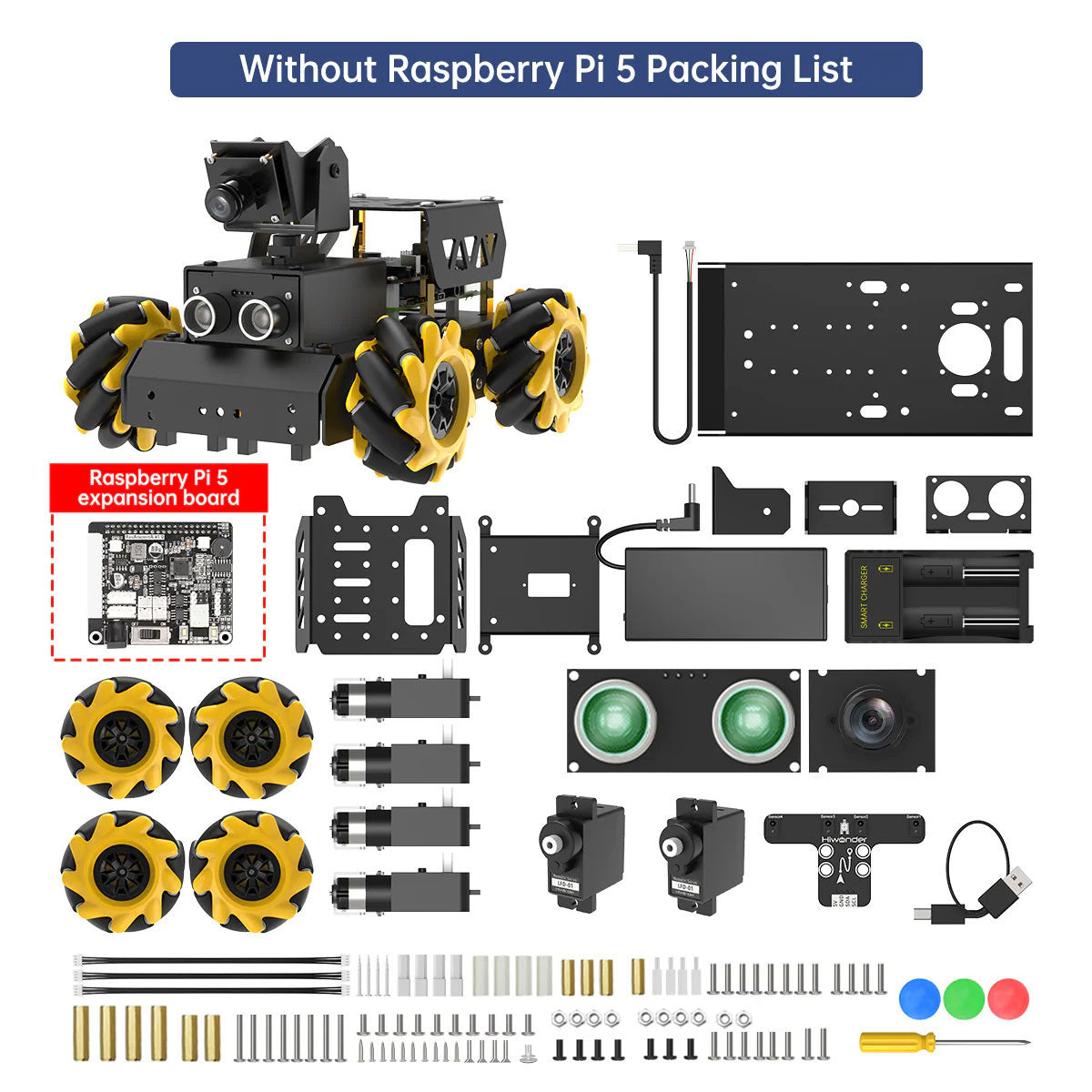 Hiwonder TurboPi Raspberry Pi Robot Car Kit Mecanum Wheel Car (Standard Kit without Raspberry Pi 5)