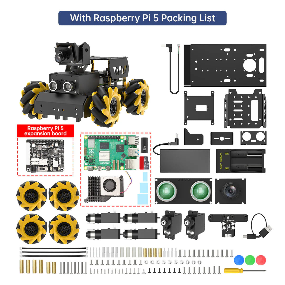 Hiwonder TurboPi Raspberry Pi Robot Car Kit Mecanum Wheel Car (Standard Kit with Raspberry Pi 5 4GB)