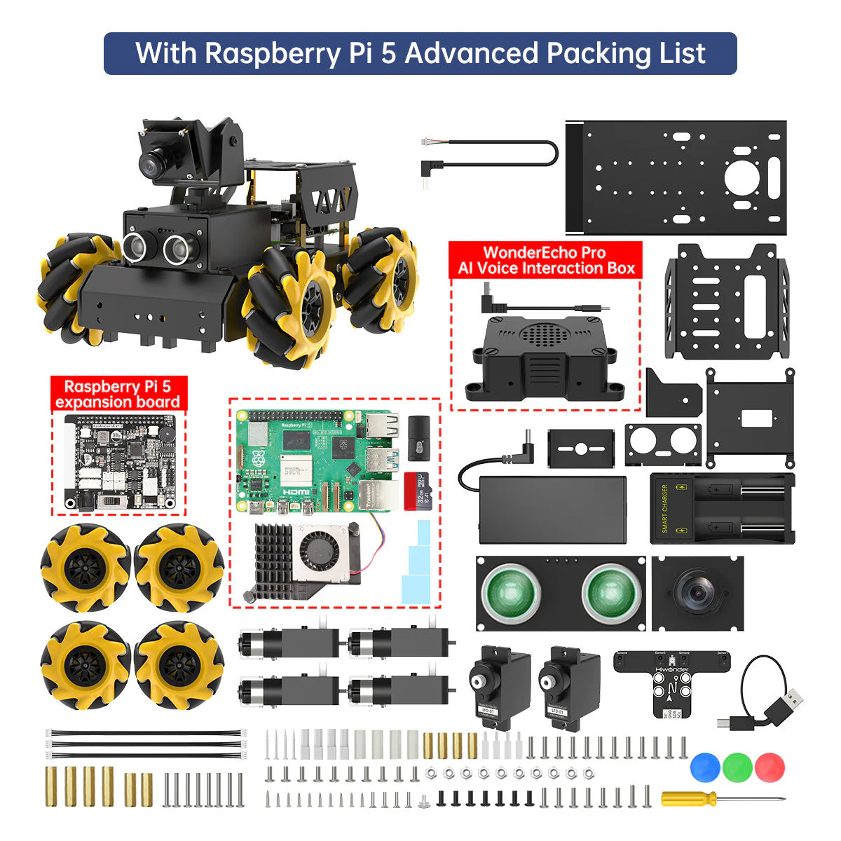 Hiwonder TurboPi Robot Car Kit (Advanced Kit Raspberry Pi 5 16GB) for AI Large Model and Voice Interaction