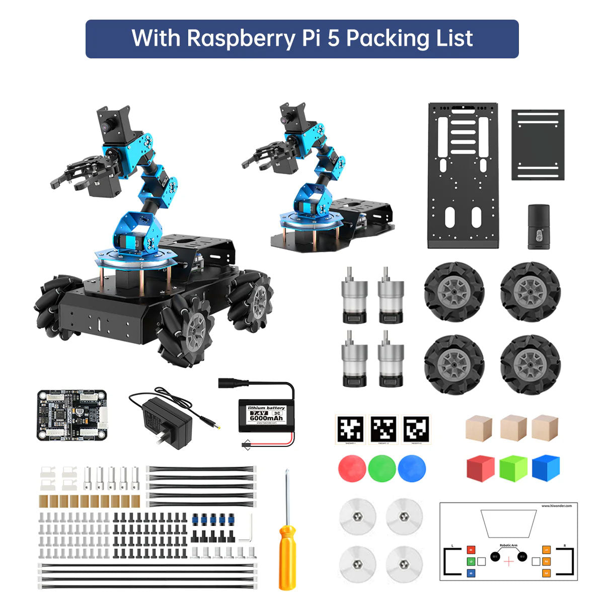 Hiwonder ArmPi Pro AI Vision Robot with Raspberry Pi 5 (8G), Mecanum Wheel Chassis and 5DOF Robot Arm
