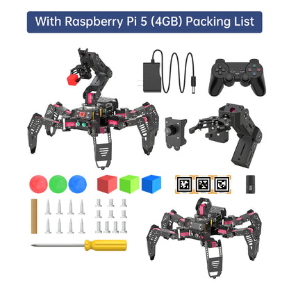 Hiwonder SpiderPi Pro Hexapod Robot Spider Robot + 5DOF AI Vision Robotic Arm + Raspberry Pi 5 (4GB)