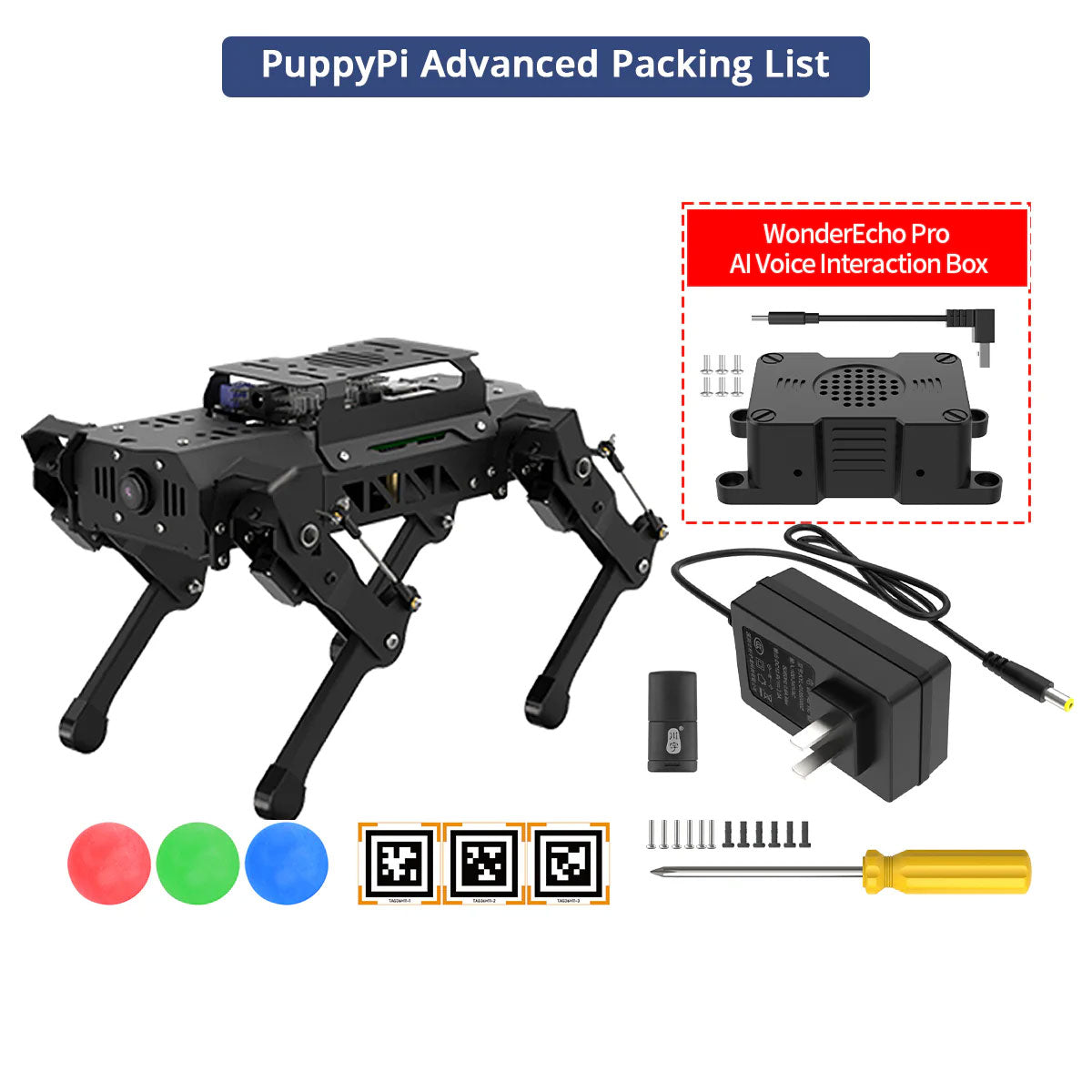 Hiwonder PuppyPi Advanced Kit Robot Dog with Raspberry Pi 5 (4GB), AI Vision and AI Voice Interaction