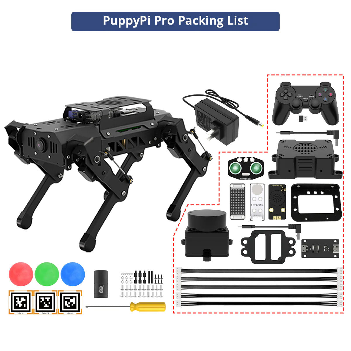 Hiwonder PuppyPi Pro Kit Robot Dog with Raspberry Pi 5 (8GB), AI Vision, AI Voice Interaction and Sensor Kit