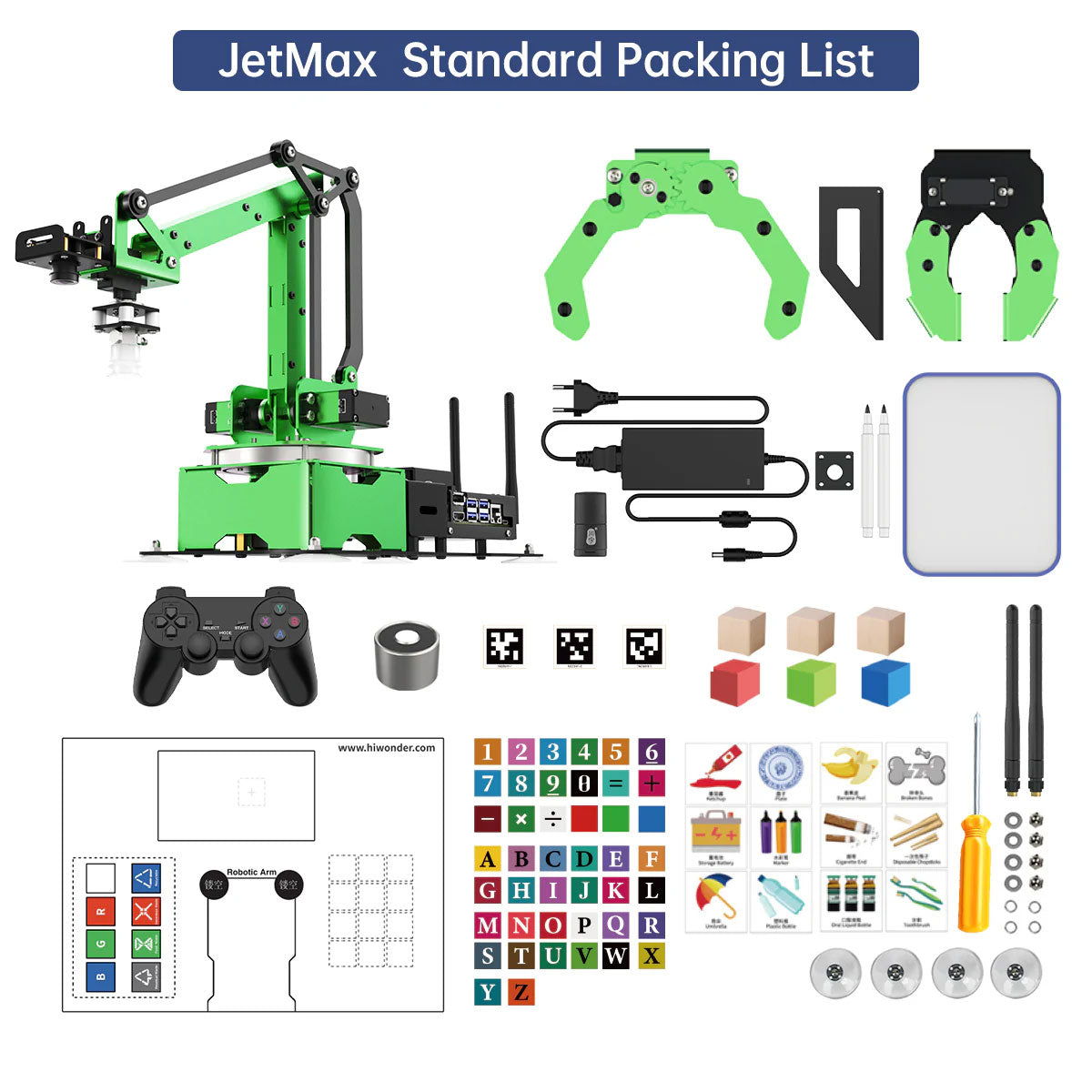 Hiwonder JetMax AI Vision Robotic Arm Robot Arm (Standard Version with Grippers and Wireless Controller)