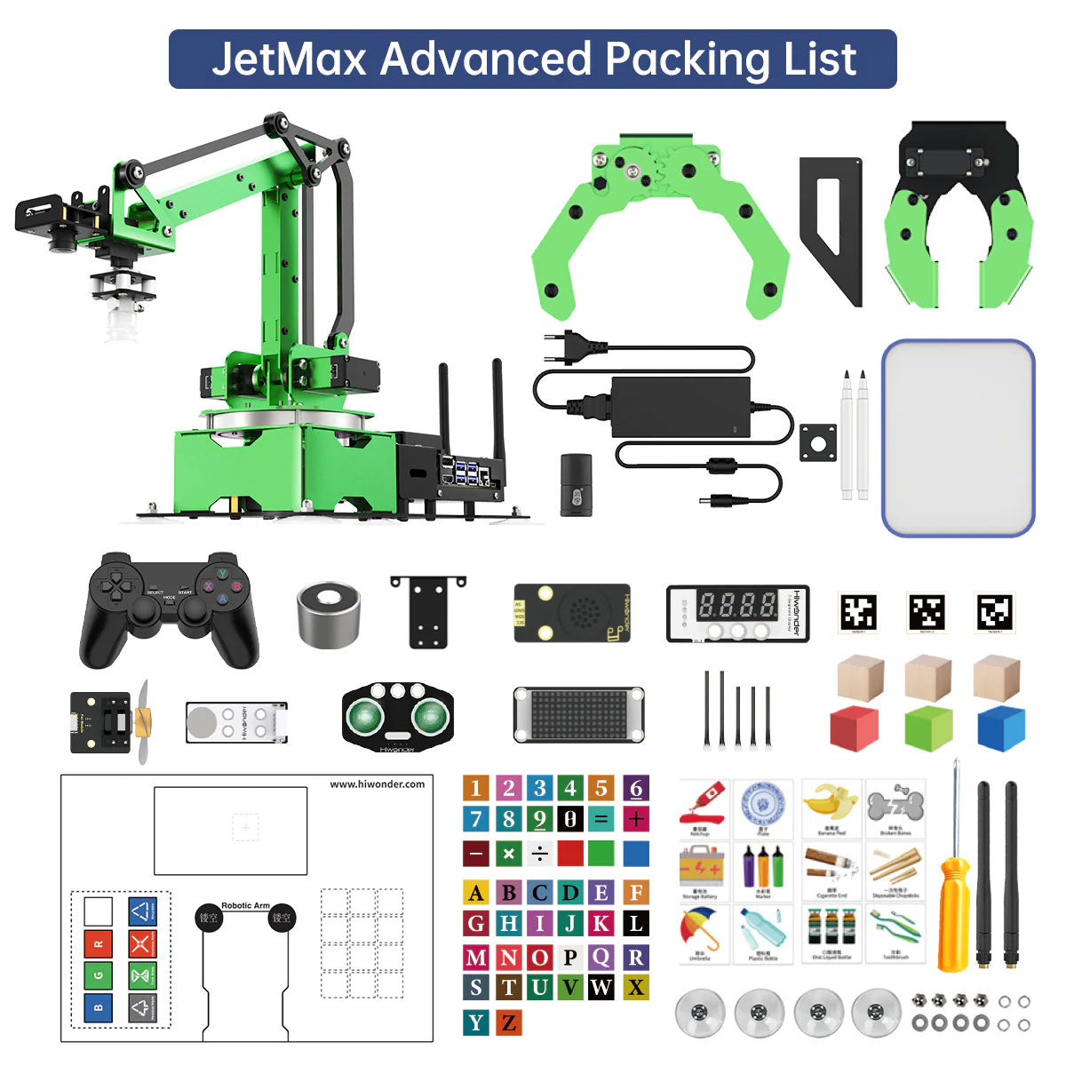 Hiwonder JetMax AI Vision Robotic Arm Advanced Version with Voice Interaction, Grippers, and Controller