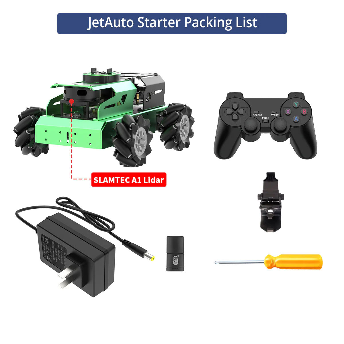 Hiwonder JetAuto Mecanum Wheel Car Starter Version (Jetson Nano 4GB) with SLAMTEC A1 LiDAR, No Camera