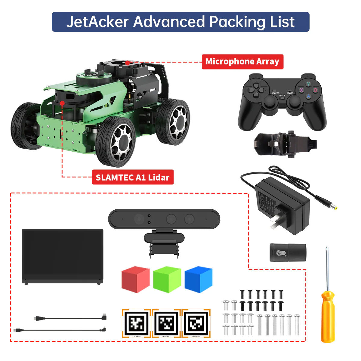 Hiwonder JetAcker ROS2 Robot Ackerman Robot Car (Advanced Version Jetson Orin Nano 8GB & Microphone Array)