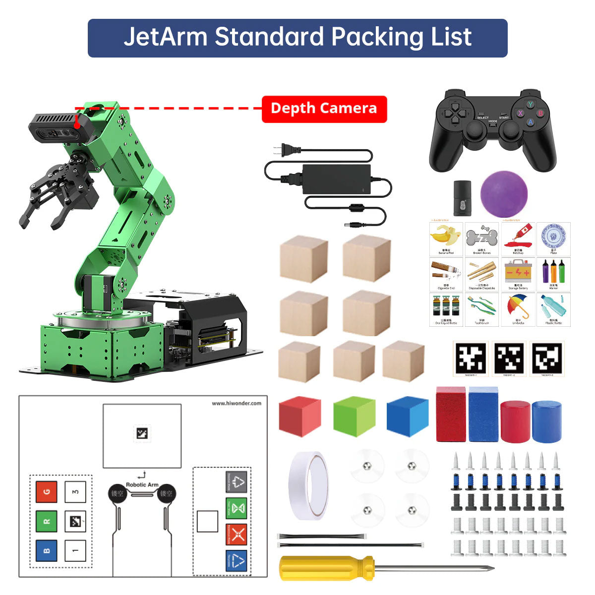 Hiwonder JetArm 6DOF AI Vision Robotic Arm Standard Version Jetson Orin Nano (8GB) + Depth Camera