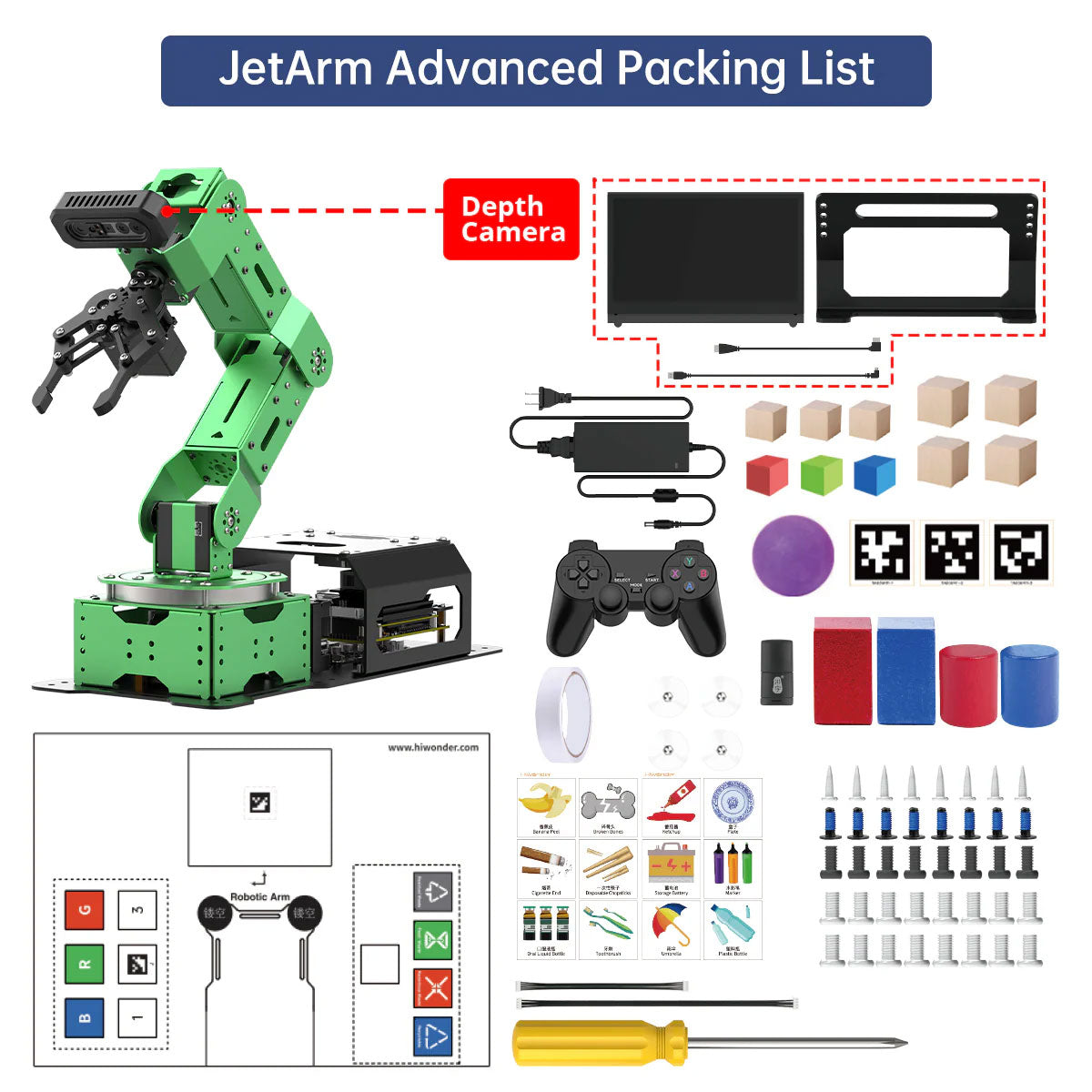 Hiwonder JetArm 6DOF Vision Robotic Arm Advanced Version Jetson Nano (4GB) + Depth Camera + 7-Inch LCD