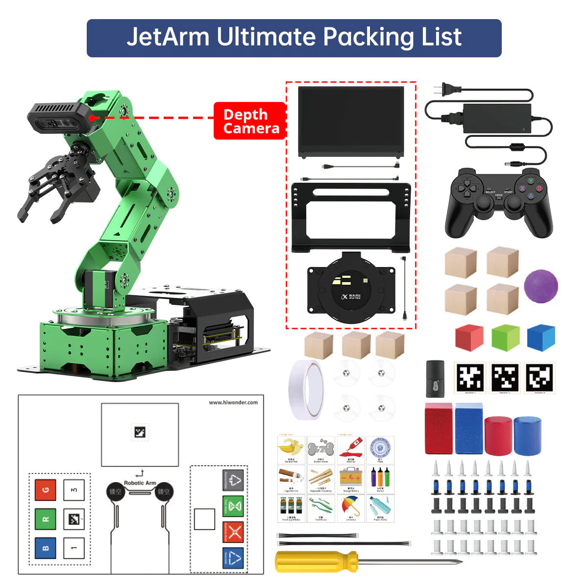 Hiwonder JetArm Robot Arm Ultimate Version Jetson Nano 4GB + Depth Camera + 7-Inch LCD + Microphone Array