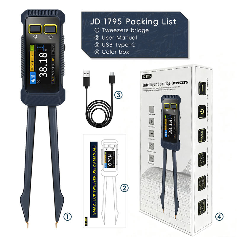 JD-1795 Intelligent LCR Tweezers Bridge Capacitor/Resistor/Inductor/Diode/On-off Tester Support Auto-recognition