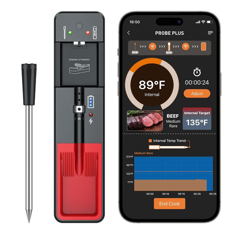 Intelligent Wireless Bluetooth Barbecue Thermometer USB Type-C IPX7 Waterproof BBQ Thermometer Support APP Control