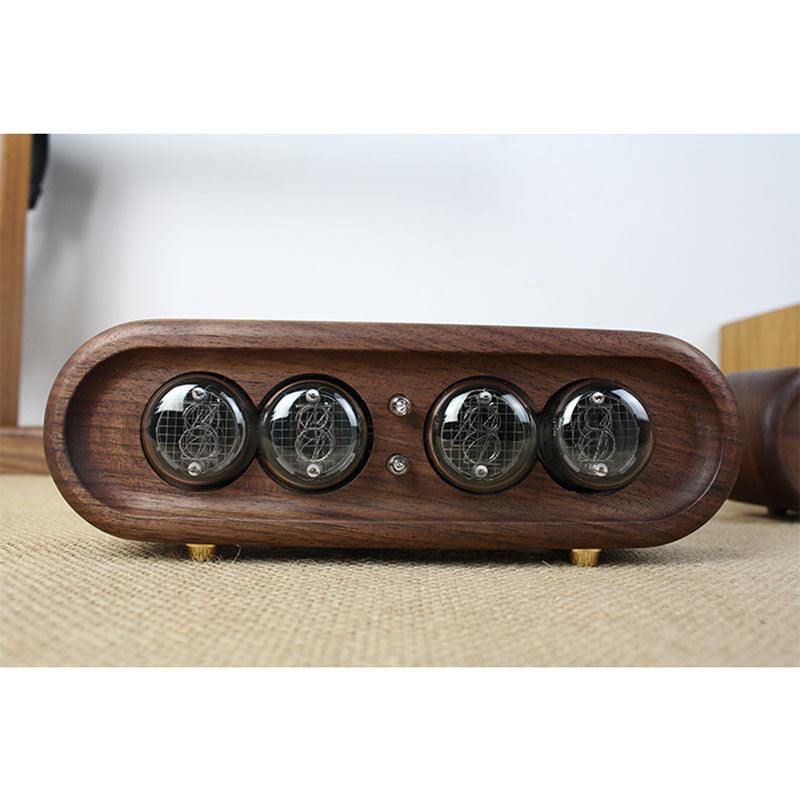 Black Walnut Shell 4-Bit Glow Tube Clock DC5V 1A Retro Digital LED Clock Creative Desktop DIY Decoration