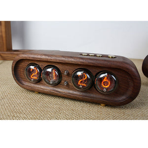 Black Walnut Shell for 4-Bit Glow Tube Clock DC5V 1A Retro Digital LED Clock Creative Desktop DIY Decoration (without Glow Tube)