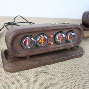 Black Walnut Shell 4-Bit Glow Tube Clock DC5V 1A Retro Digital LED Clock Creative Desktop DIY Decoration with Base