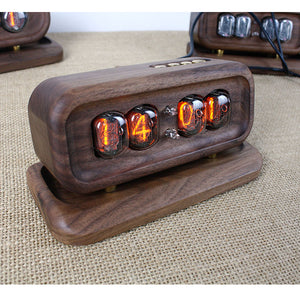 CD43 Black Walnut Shell 4-Bit Glow Tube Clock DC5V 1A Retro Nixie Tube Clock Desktop Decoration with Base