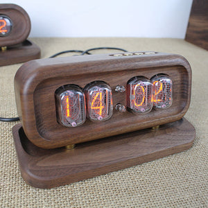 IN12 Black Walnut Shell 4-Bit Glow Tube Clock DC5V 1A Retro Nixie Tube Clock Desktop Decoration with Base