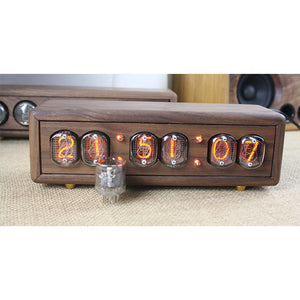 QS27 Black Walnut Glow Tube Clock 6-Bit DC5V 1A Retro Nixie Clock Creative Desktop Decoration DIY