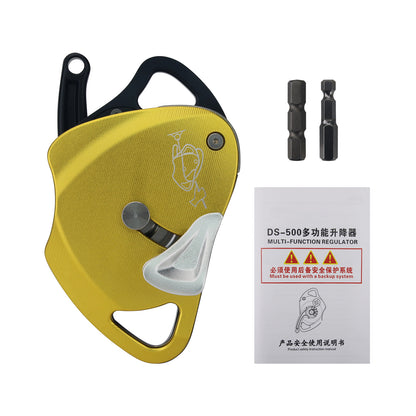Yellow DS500 Multifunctional Portable Electric Ascender Lift Retarder 250KG Load Capacity Descender for 9-12mm Ropes Climbing