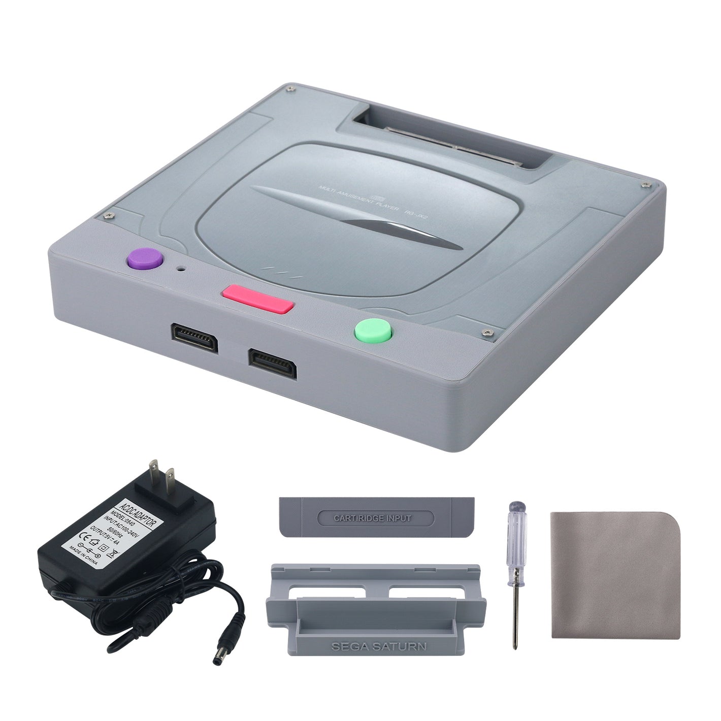 Grey SAROO Saturn Game Programmer Hardware Drive-free Game Console with Power Adapter for SEGA
